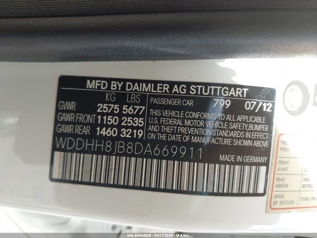 Aukcja sprzedaży 2013 Mercedes-benz E 350 4matic, vin: WDDHH8JB8DA669911, numer aukcji: 44884039