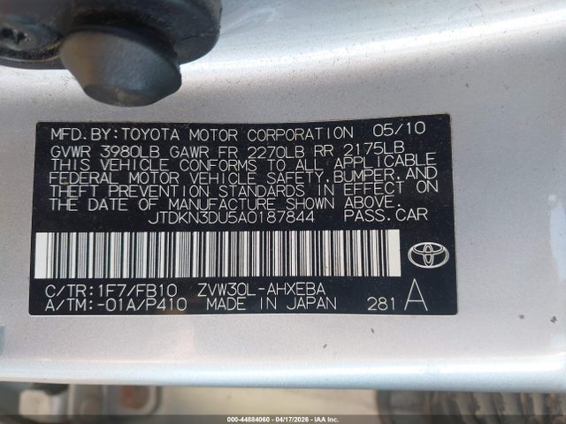 Продажа на аукционе авто 2010 Toyota Prius, vin: JTDKN3DU5A0187844, номер лота: 44884060