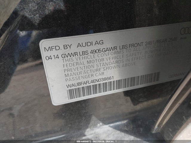 44884072 :رقم المزاد ، WAUBFAFL4EN038661 vin ، 2014 Audi A4 2.0t Premium مزاد بيع