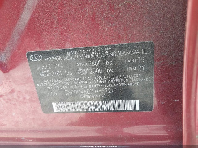 Aukcja sprzedaży 2015 Hyundai Elantra Limited, vin: 5NPDH4AE1FH557216, numer aukcji: 44884073
