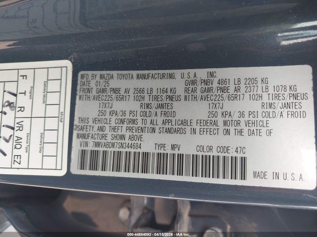 Aukcja sprzedaży 2025 Mazda Cx-50 2.5 S Premium Package, vin: 7MMVABDM7SN344684, numer aukcji: 44884092