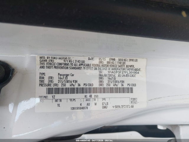 44884145 :رقم المزاد ، 1FADP3F27FL301904 vin ، 2015 Ford Focus Se مزاد بيع