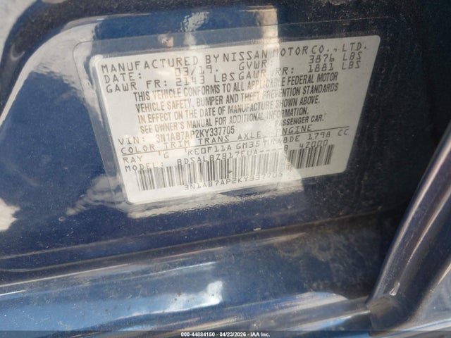 Продаж на аукціоні авто 2019 Nissan Sentra S, vin: 3N1AB7AP2KY337705, номер лоту: 44884150