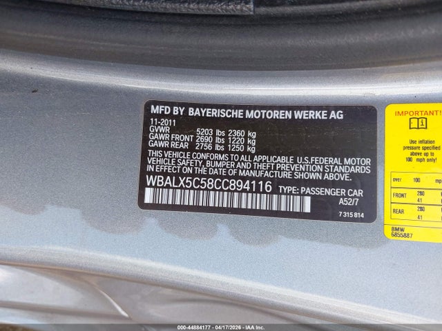 Продажа на аукционе авто 2012 Bmw 650i Xdrive, vin: WBALX5C58CC894116, номер лота: 44884177