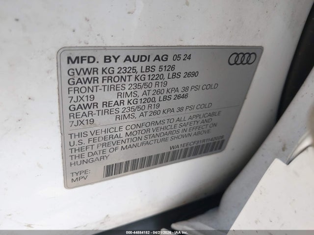 Продаж на аукціоні авто 2024 Audi Q3 Premium Plus 45 Tfsi S Line Quattro Tiptronic, vin: WA1EECF31R1142028, номер лоту: 44884182