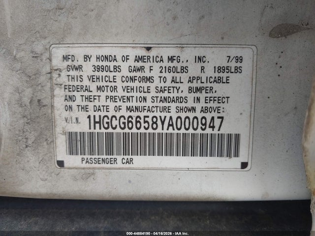 2000 HONDA ACCORD 1HGCG6658YA000947 Photo 8