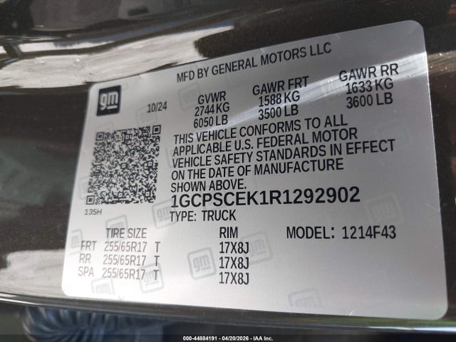 Aukcja sprzedaży 2024 Chevrolet Colorado 2wd Lt, vin: 1GCPSCEK1R1292902, numer aukcji: 44884191