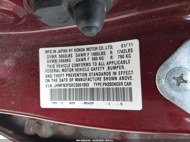 Продажа на аукционе авто 2012 Honda Civic Lx, vin: JHMFB2F5XCS001053, номер лота: 44884195