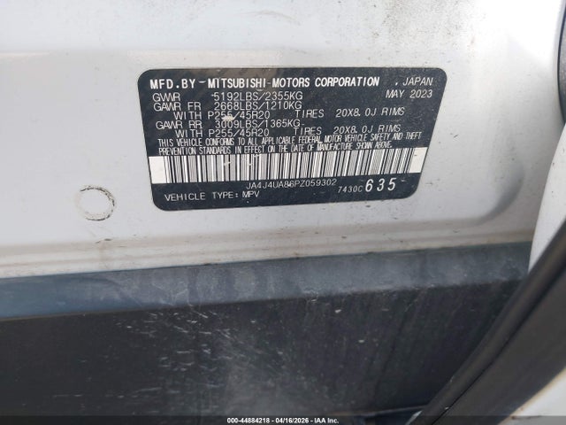 Продаж на аукціоні авто 2023 Mitsubishi Outlander Se 2.5 S-awc, vin: JA4J4UA86PZ059302, номер лоту: 44884218