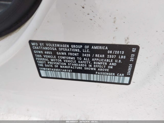 Aukcja sprzedaży 2013 Volkswagen Passat 2.0l Tdi Sel Premium, vin: 1VWCN7A33DC146197, numer aukcji: 44884227
