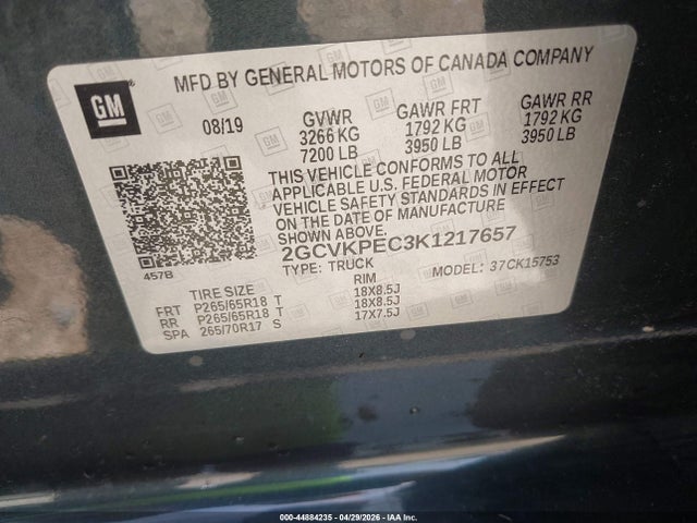 2019 Chevrolet Silverado 1500 Ld Lt მანქანა იყიდება აუქციონზე, vin: 2GCVKPEC3K1217657, აუქციონის ნომერი: 44884235