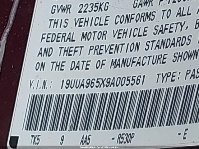44884266 :رقم المزاد ، 19UUA965X9A005561 vin ، 2009 Acura Tl 3.7 مزاد بيع