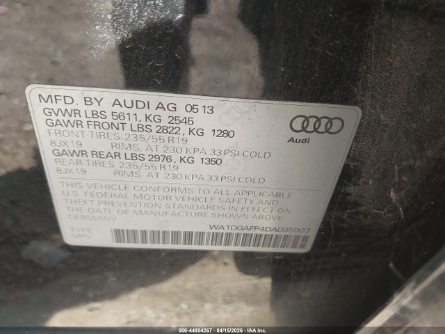 Aukcja sprzedaży 2013 Audi Q5 3.0t Premium Plus, vin: WA1DGAFP4DA095907, numer aukcji: 44884267
