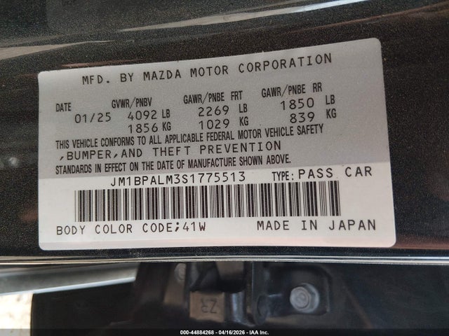 44884268 :رقم المزاد ، JM1BPALM3S1775513 vin ، 2025 Mazda Mazda3 2.5 S Preferred مزاد بيع