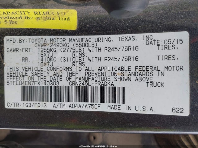 Toyota Tacoma Base V6 2015 5TFLU4EN7FX140303 Image 9