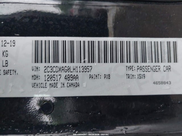 Aukcja sprzedaży 2020 Dodge Charger Police Rwd, vin: 2C3CDXAG0LH113957, numer aukcji: 44884281