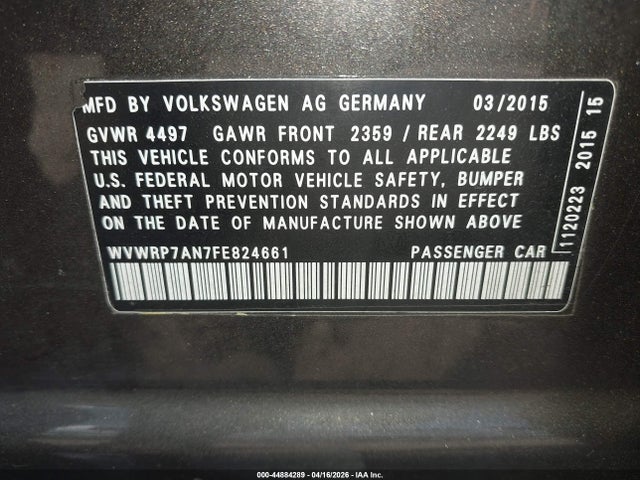 Aukcja sprzedaży 2015 Volkswagen Cc 2.0t Executive, vin: WVWRP7AN7FE824661, numer aukcji: 44884289