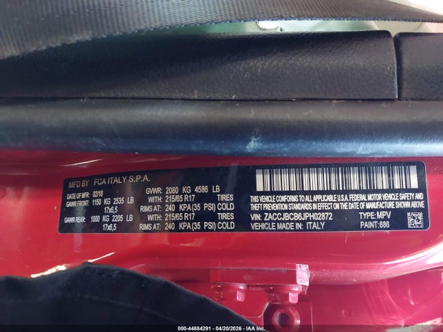 2018 Jeep Renegade Trailhawk 4x4 მანქანა იყიდება აუქციონზე, vin: ZACCJBCB6JPH02872, აუქციონის ნომერი: 44884291