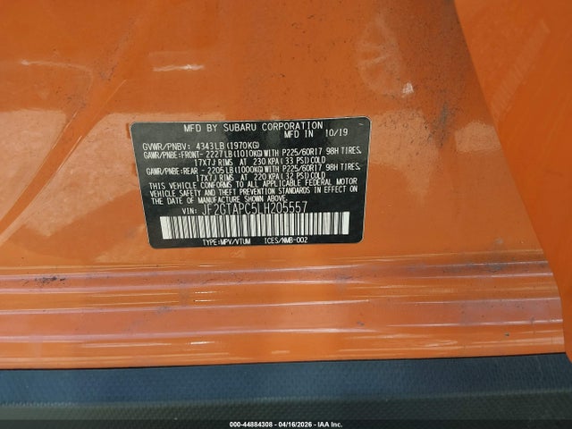 2020 Subaru Crosstrek Premium მანქანა იყიდება აუქციონზე, vin: JF2GTAPC5LH205557, აუქციონის ნომერი: 44884308
