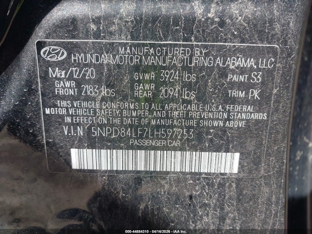 Продажа на аукционе авто 2020 Hyundai Elantra Limited, vin: 5NPD84LF7LH597253, номер лота: 44884310