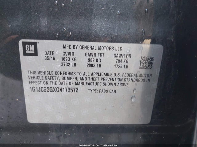 1G1JC5SGXG4173572 Chevrolet Sonic Lt Auto