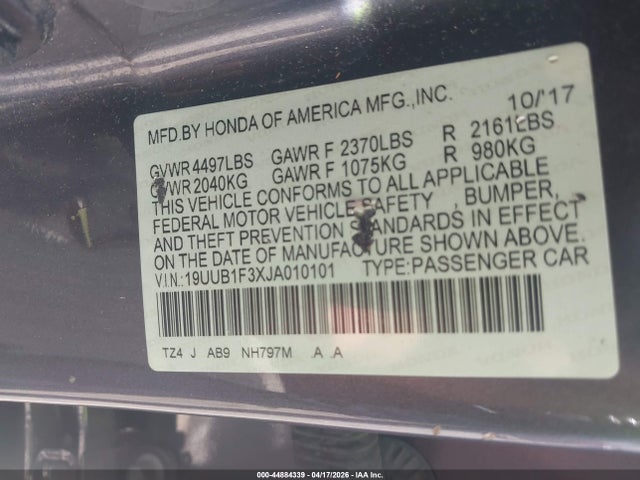 44884339 :رقم المزاد ، 19UUB1F3XJA010101 vin ، 2018 Acura Tlx مزاد بيع