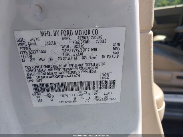 Продаж на аукціоні авто 2011 Ford Escape Limited, vin: 1FMCU0EG0BKA47474, номер лоту: 44884343