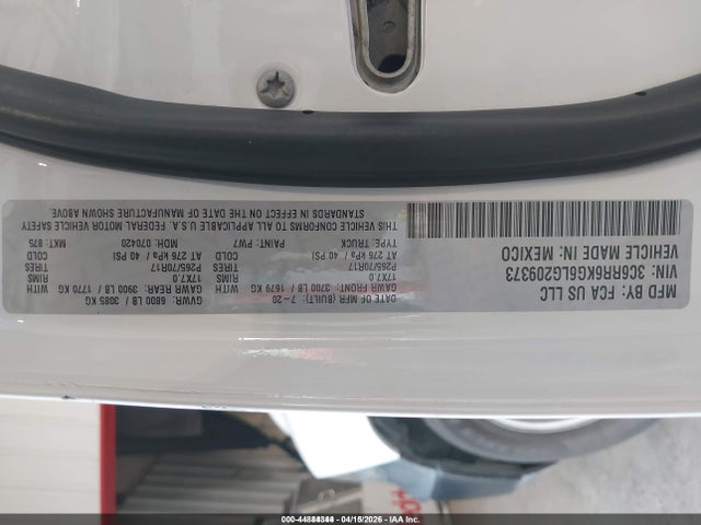 44884344 :رقم المزاد ، 3C6RR6KG6LG209373 vin ، 2020 Ram 1500 Classic Tradesman  4x2 5'7 Box مزاد بيع