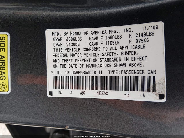 Aukcja sprzedaży 2010 Acura Tl 3.5, vin: 19UUA8F58AA006111, numer aukcji: 44884352