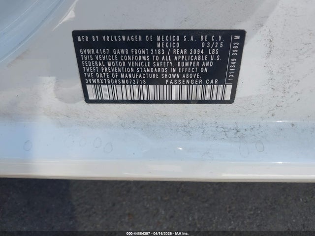 Aukcja sprzedaży 2025 Volkswagen Jetta 1.5t Sport, vin: 3VWBX7BU6SM072718, numer aukcji: 44884357