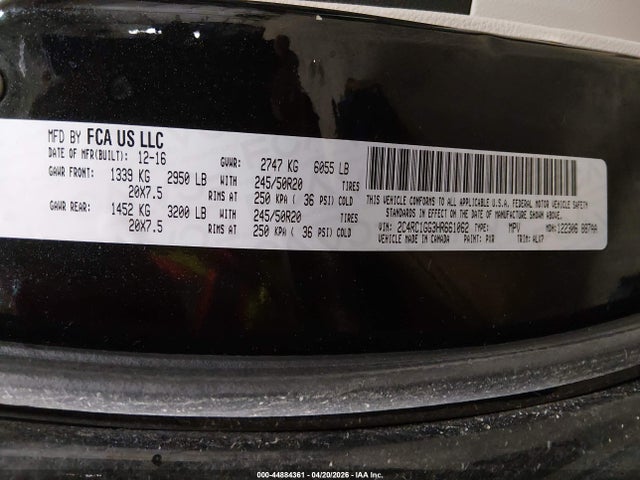 Продаж на аукціоні авто 2017 Chrysler Pacifica Limited, vin: 2C4RC1GG3HR661062, номер лоту: 44884361