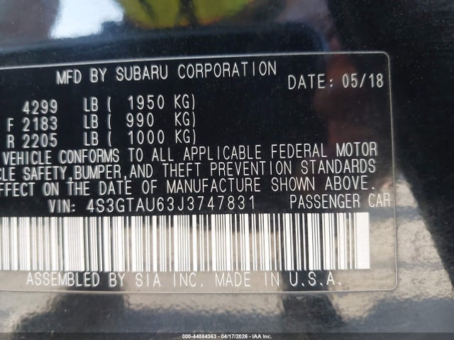 4S3GTAU63J3747831 Subaru Impreza 2.0i Limited