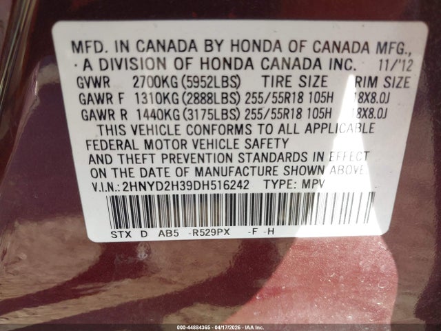 2013 Acura Mdx Technology Package მანქანა იყიდება აუქციონზე, vin: 2HNYD2H39DH516242, აუქციონის ნომერი: 44884365