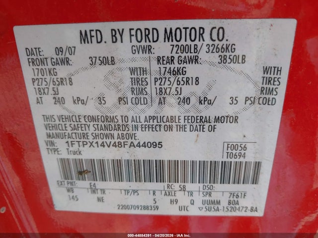 2008 FORD F-150 1FTPX14V48FA44095 Photo 8