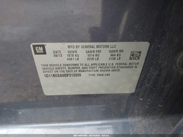 Продажа на аукционе авто 2013 Chevrolet Malibu 1ls, vin: 1G11B5SA8DF313309, номер лота: 44884394