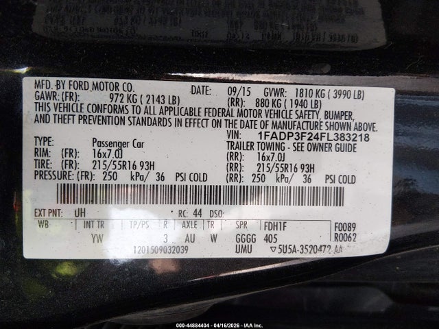 Aukcja sprzedaży 2015 Ford Focus Se, vin: 1FADP3F24FL383218, numer aukcji: 44884404