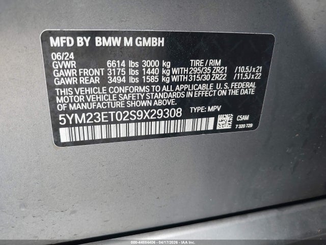 Aukcja sprzedaży 2025 Bmw X6 M, vin: 5YM23ET02S9X29308, numer aukcji: 44884406