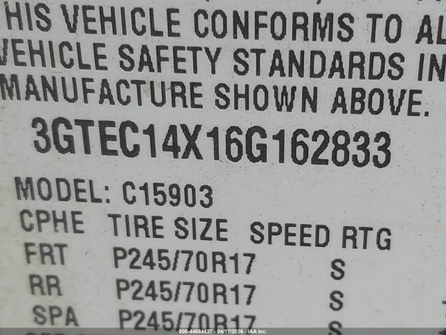 Продажа на аукционе авто 2006 Gmc Sierra 1500 Work Truck, vin: 3GTEC14X16G162833, номер лота: 44884427