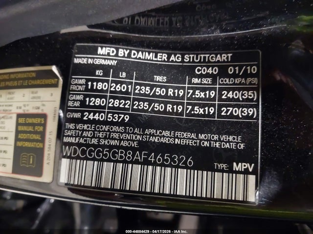 44884429 :رقم المزاد ، WDCGG5GB8AF465326 vin ، 2010 Mercedes-benz Glk 350 مزاد بيع