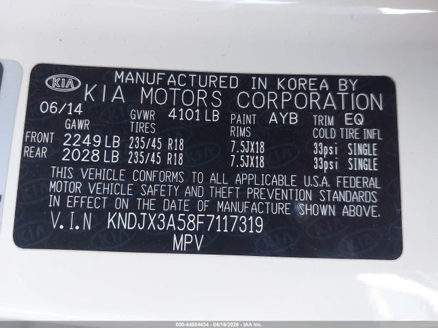 44884434 :رقم المزاد ، KNDJX3A58F7117319 vin ، 2015 Kia Soul ! مزاد بيع