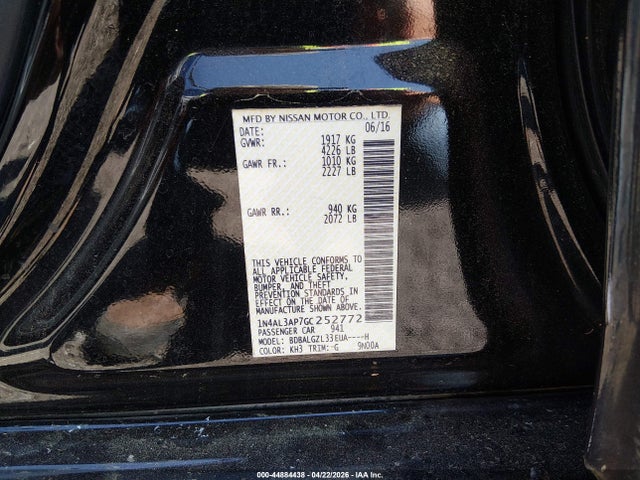 Aukcja sprzedaży 2016 Nissan Altima 2.5 S, vin: 1N4AL3AP7GC252772, numer aukcji: 44884438