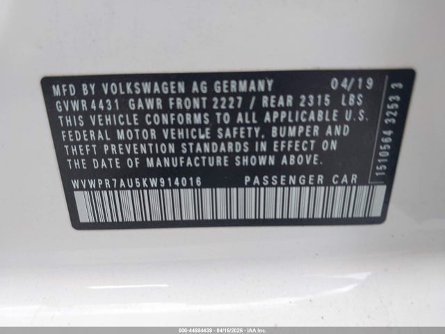 WVWPR7AU5KW914016 Volkswagen E-golf Sel Premium