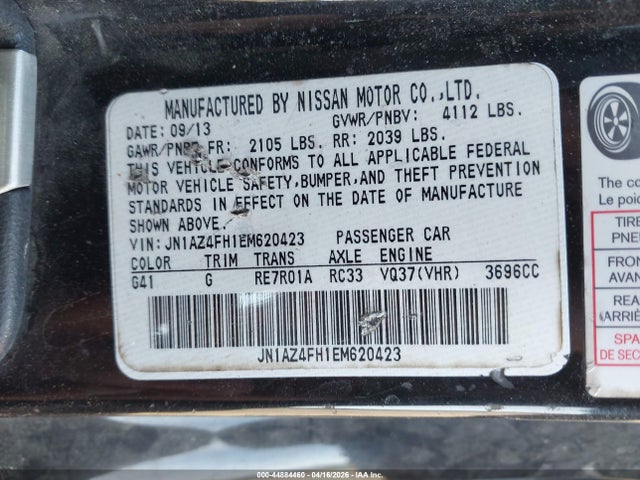 2014 Nissan 370z Touring მანქანა იყიდება აუქციონზე, vin: JN1AZ4FH1EM620423, აუქციონის ნომერი: 44884460