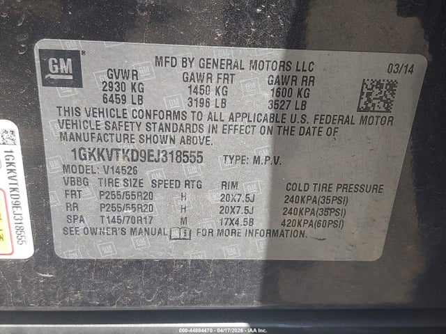 Продажа на аукционе авто 2014 Gmc Acadia Denali, vin: 1GKKVTKD9EJ318555, номер лота: 44884470