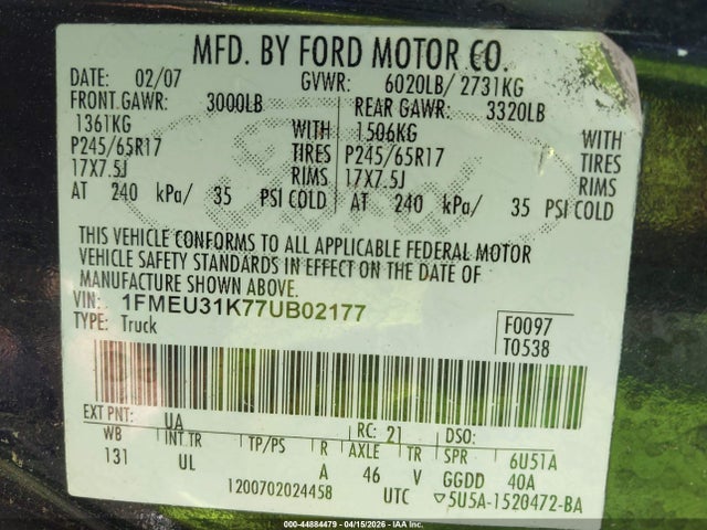 2007 FORD EXPLORER SPORT TRAC 1FMEU31K77UB02177 Photo 8