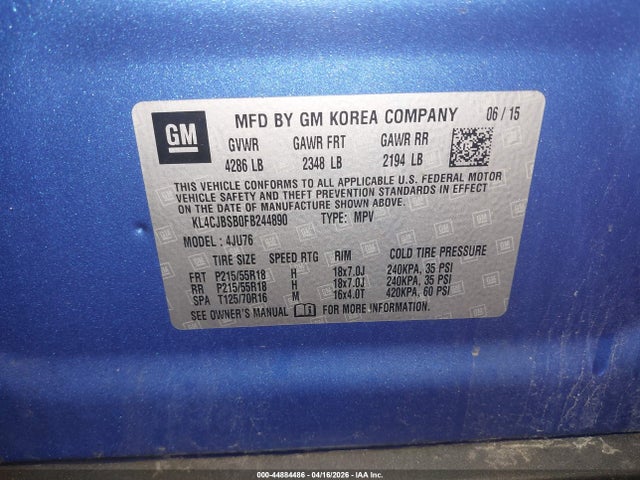 44884486 :رقم المزاد ، KL4CJBSB0FB244890 vin ، 2015 Buick Encore Convenience مزاد بيع