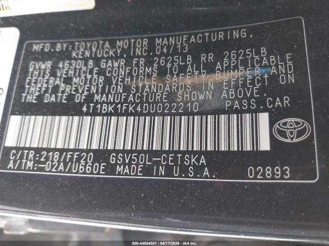 Продажа на аукционе авто 2013 Toyota Camry Se V6, vin: 4T1BK1FK4DU022210, номер лота: 44884501