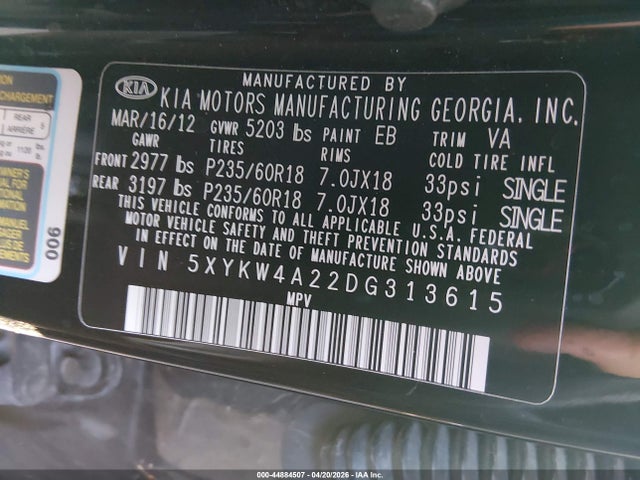 Aukcja sprzedaży 2013 Kia Sorento Sx, vin: 5XYKW4A22DG313615, numer aukcji: 44884507
