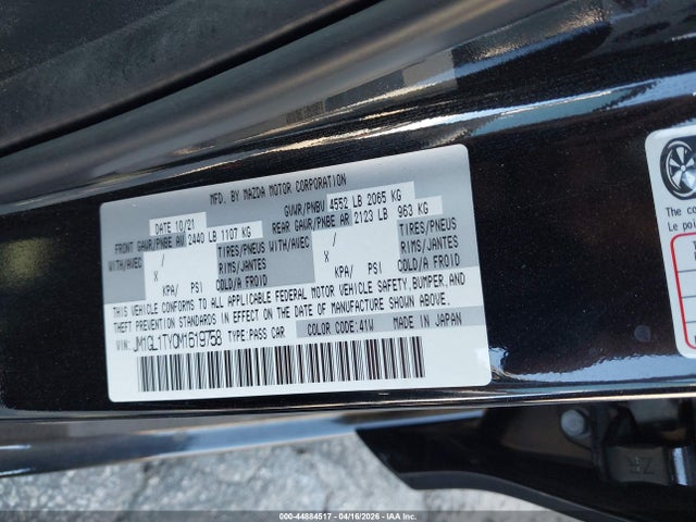 Aukcja sprzedaży 2021 Mazda Mazda6 Grand Touring, vin: JM1GL1TY0M1619758, numer aukcji: 44884517