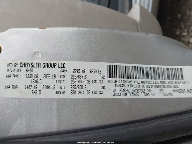 Продаж на аукціоні авто 2010 Dodge Grand Caravan Sxt, vin: 2D4RN5D13AR367865, номер лоту: 44884532